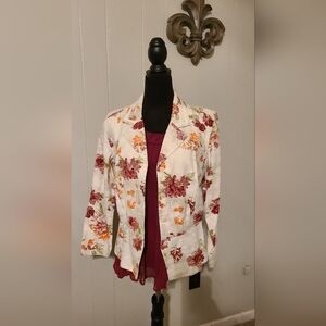 Christopher & Banks Floral Blazer - Cream and Red